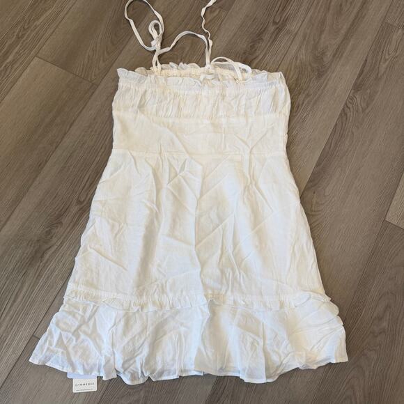 Commense Boho Girly Ruffle Skirt Tight Sling Short Cottage Coastal White Dress L - Picture 4 of 7
